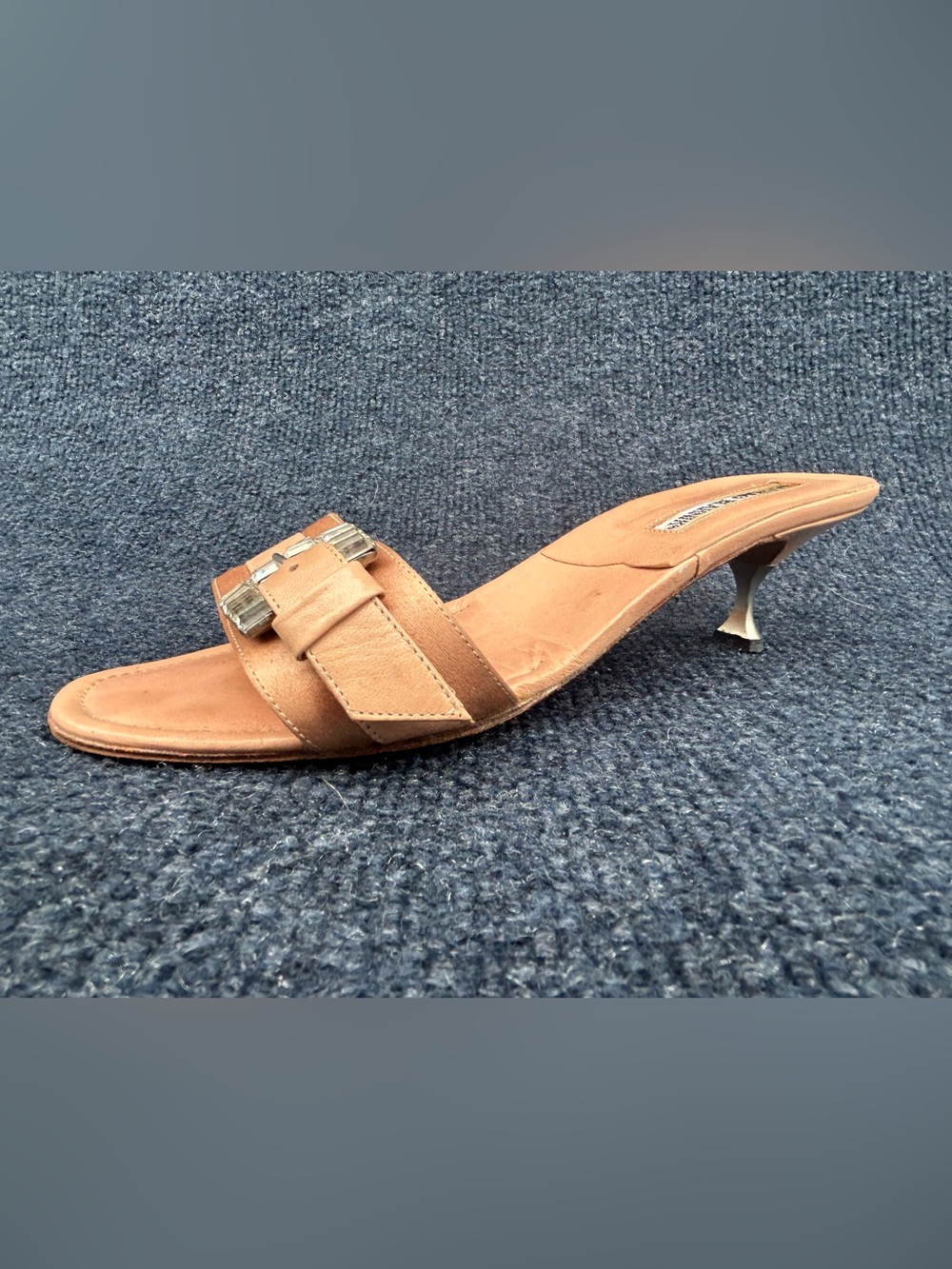 Vintage Manolo Blahnik Satin Crystal Embellished Leather Slides Mules